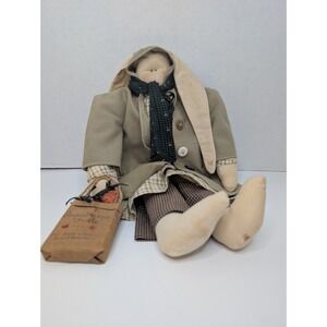 Vintage Handmade Primitive Bunny Doll 1995 Signed Folk Art Rag Doll...